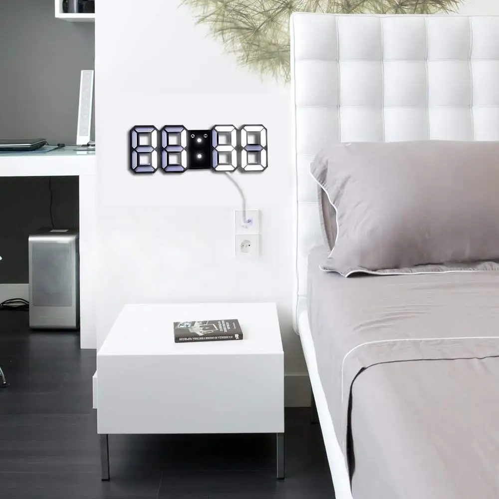 Elecstars 3D LED Digital Clock Display Alarm Snooze Alarm Clock For Living Home Room Modern Clock