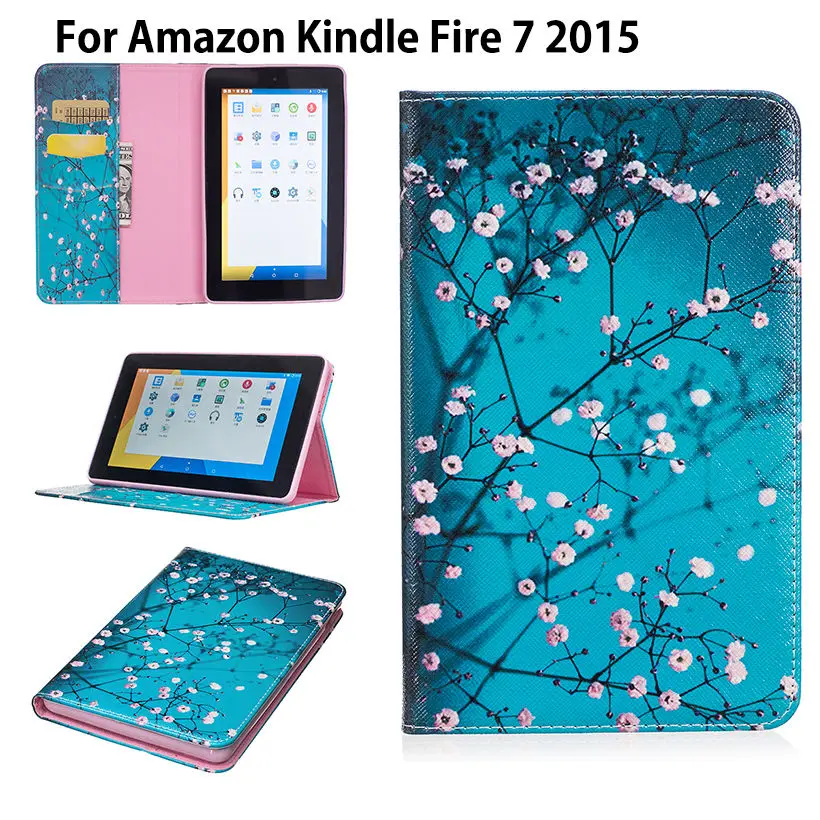 

Kindle Fire 7 Case 2015 Fashion Painted PU Leather Funda Tablet Cartoon pattern Flip Stand Case Cover For Amazon Kindle Fire 7