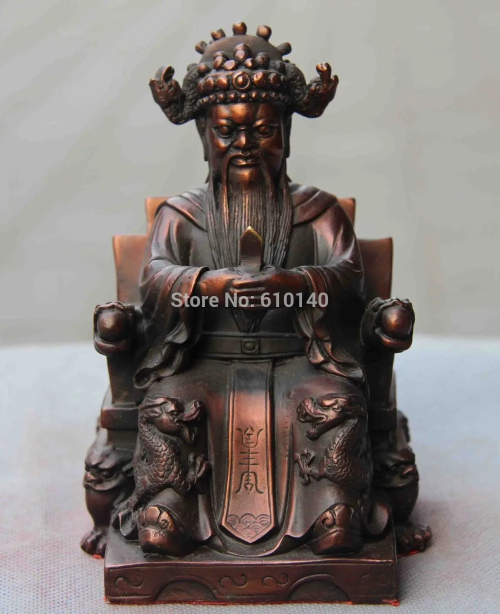 

Chinese Folk Temple Refined Red Copper Dragon Lucky God of wealth Buddha Statue