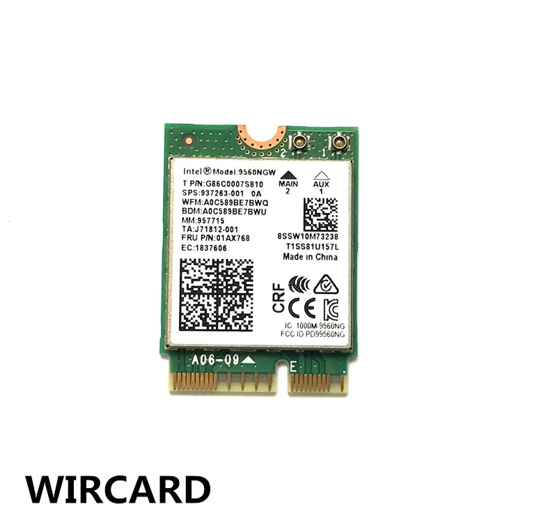 WIRCARD двухдиапазонный беспроводной AC 9560 для Intel 9560NGW 802.11ac NGFF ключ E 2,4G/5G 2x2 WiFi карта Bluetooth 5,0