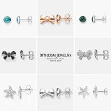 Платье с бантом из розового золота Цвет серьги-гвоздики, бантом Модные украшения 925 пробы серебро Мода в подарок, для ушей для Для женщин Lover