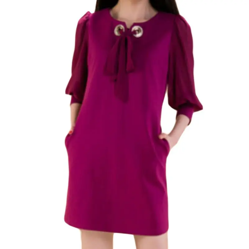 

Mini Dress Plus Size Women Clothing Spring 2015 New Korean Style Three Quarter Patchwork Chiffon Dress vestido C6