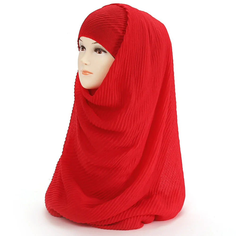 Большой Размеры 180 см* 90 см плиссированные морщинка Для женщин Hijab шарф мусульманский головной Обёрточная бумага шаль однотонного цвета - Цвет: 21 red