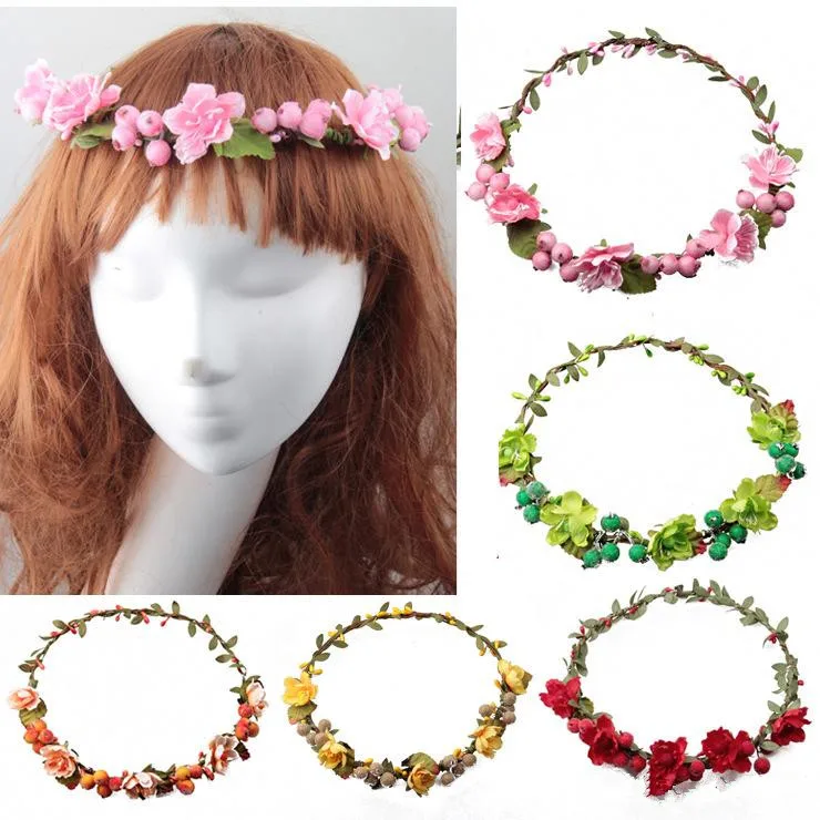 

Rattan Artificial Berries Flower Headpiece bohemian beach bridal Head Wreath DIY Bridal Garland Crown Halo Wedding Hair floral