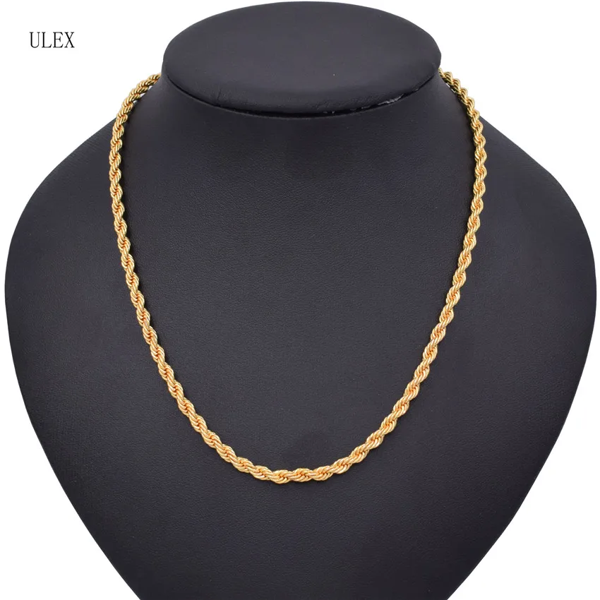

ULEX Width 4mm Stainless Steel Rope Chain Gold Necklace Statement Swag 316L Stainless Steel Twisted Necklace Gold Chain CM05NC