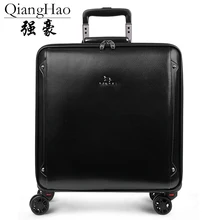 QiangHao бренд 1" 20" дюймов коровья кожа чемодан кабина черная тележка Натуральная кожа ручной клади