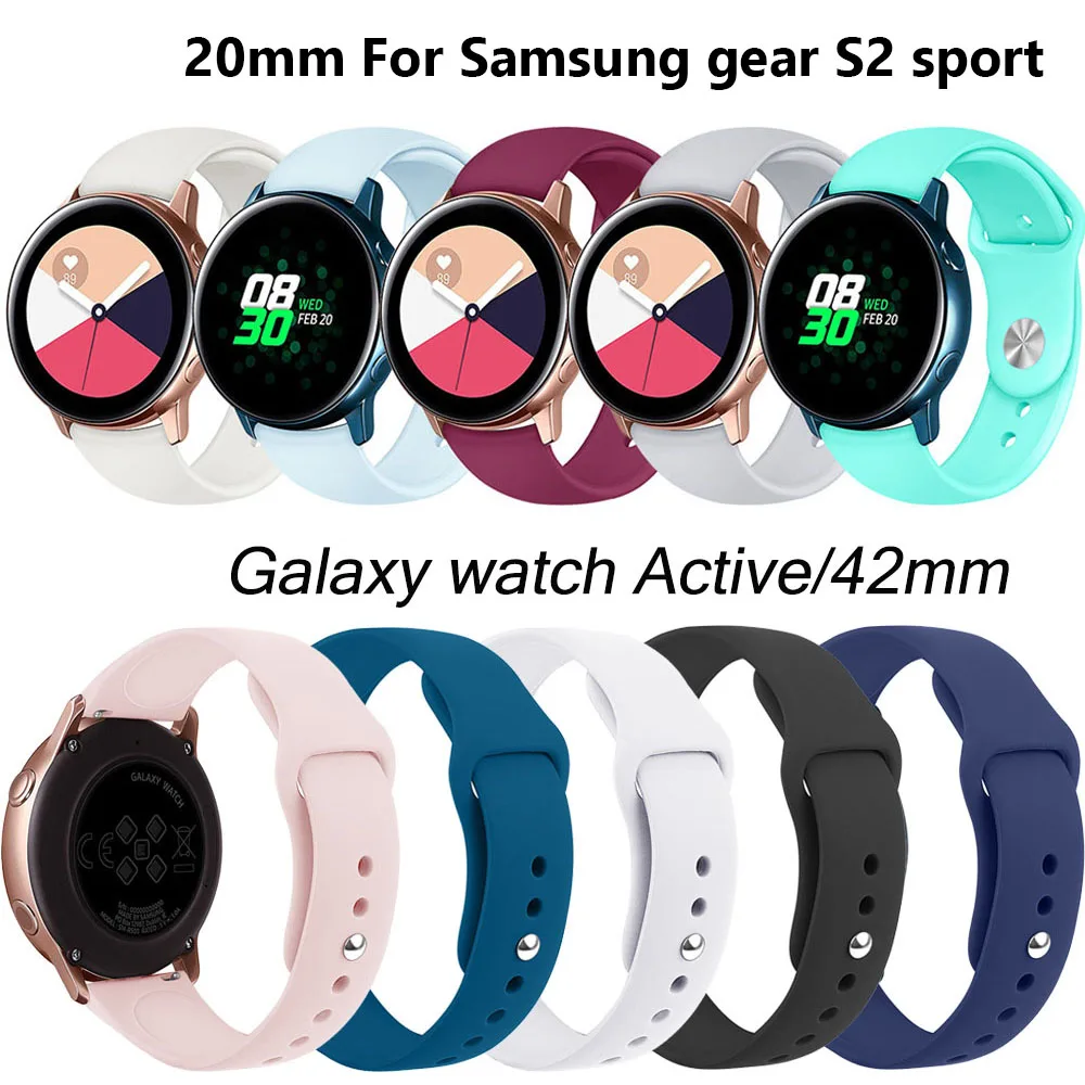 20 мм для Samsung Galaxy Watch Active 42 силиконовый ремешок часов резиновая Замена Gear S2 Смарт