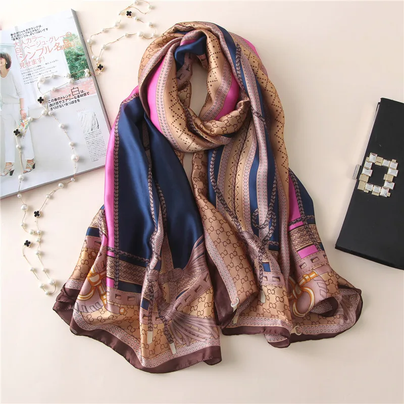 Женский шелковый шарф роскошный дизайнерский женский платок хиджаб летние пляжные шарфы женские пашмины шаль Бандана Шарфы - Цвет: c10
