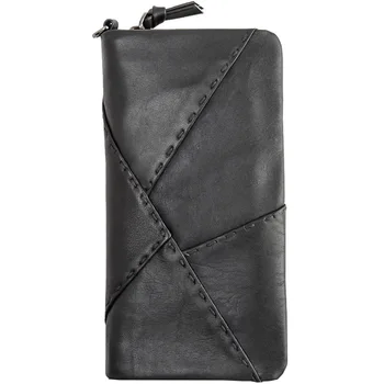 

2019 Handmade Real Cowhide Genuine Leather Wallet Men's Hand Bag Long Large Capacity Zipper Phone Purse Wristlet Clutch Black