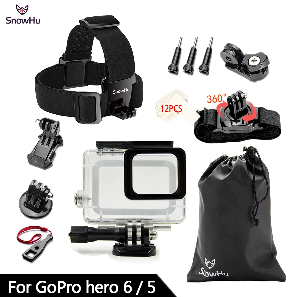 Baratos SnowHu para Gopro accesorios Set para Gopro hero 8 7 6 5 funda impermeable marco de protección monopod para Go pro 7 6 gopro 8 GS73