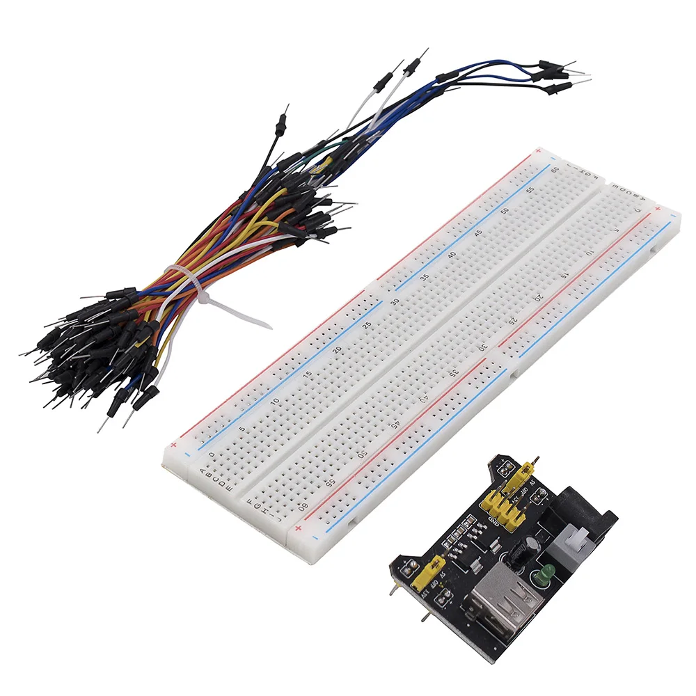 MB102 Power Supply Module 3.3V 5V+Breadboard Board 830 Point+65PCS Jumper cables