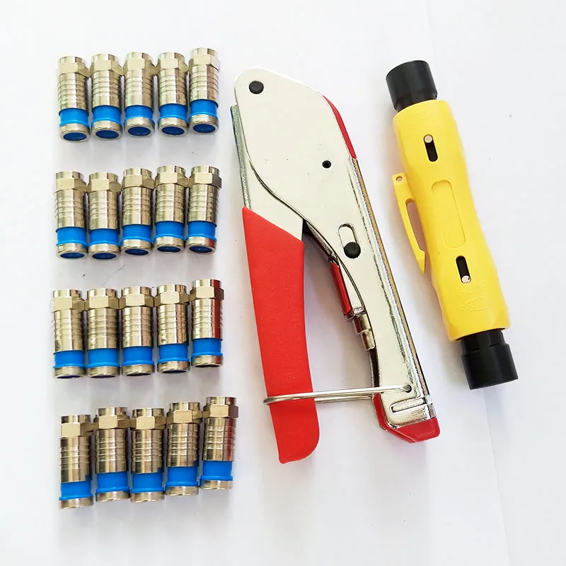 set2 RG59(4C) RG6(5C) компрессионный Соединительный обжимной инструмент коаксиальный кабель провода зачистки комплект с 20 шт. RG6 компрессионный f разъем - Цвет: set2