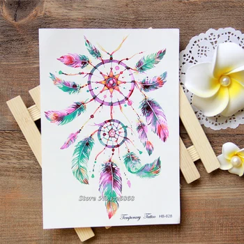 

Waterproof Temporary Tattoo sticker colorful dreamcatcher Gouache dream catcher tattoo Water Transfer fake tattoo flash tattoo