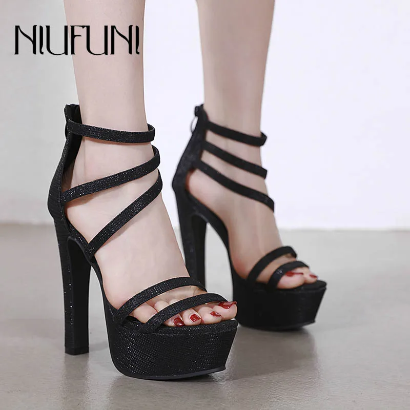 

Peep Toe Matte Waterproof Platform Solid Color Hollow Women's Sandals NIUFUNI 2019 New Banquet High Heels Sexy Wedding Shoes