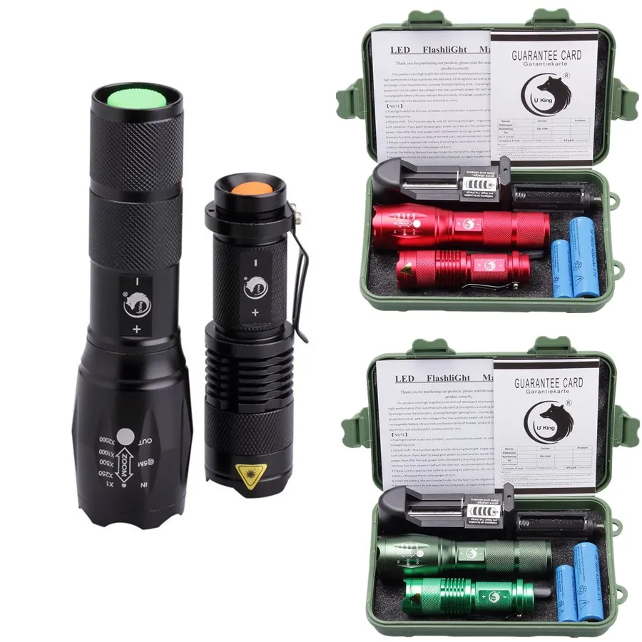 Tactical Outdoor LED 1000LM T6 Zoom Torch + Q5 Adjustable Flashlight