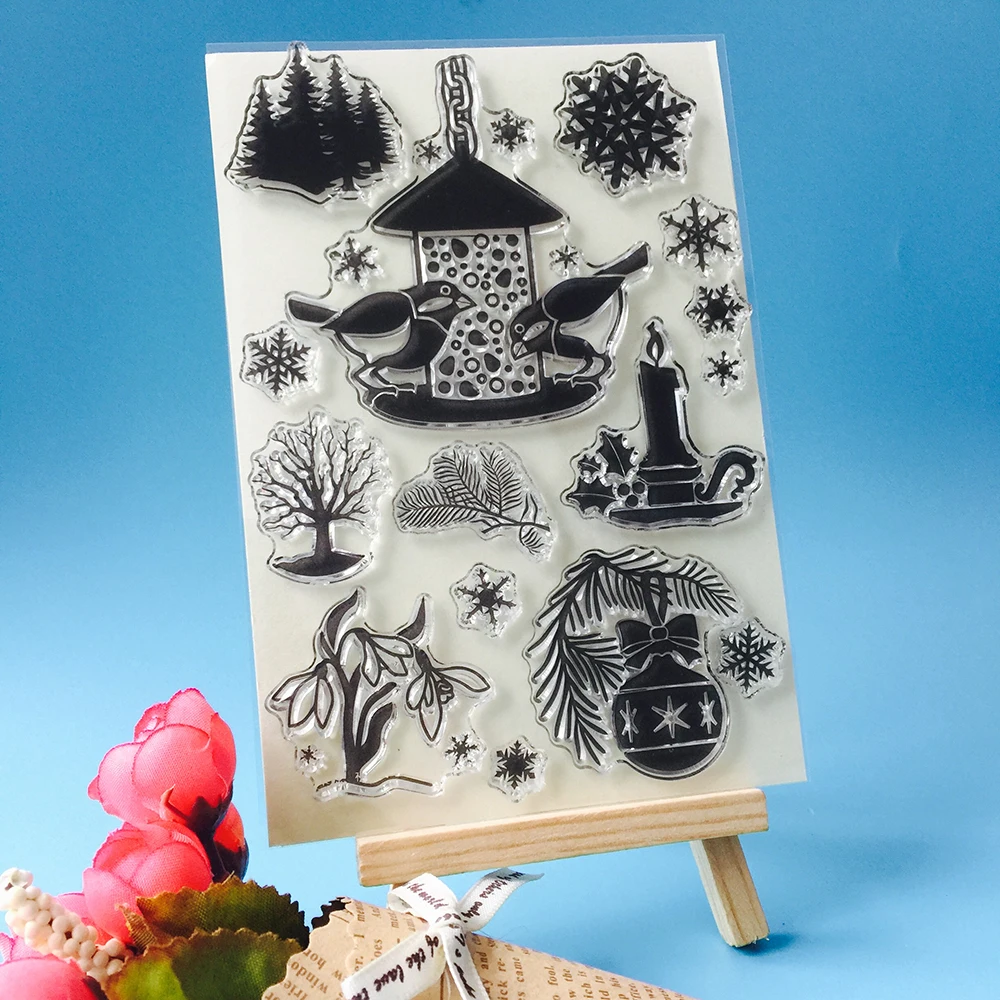 

Merry Christmas Snowflake & Bird Clear Stamps/Seal For DIY Scrapbooking/Card Making/Album Decorative Silicon Stamp Crafts