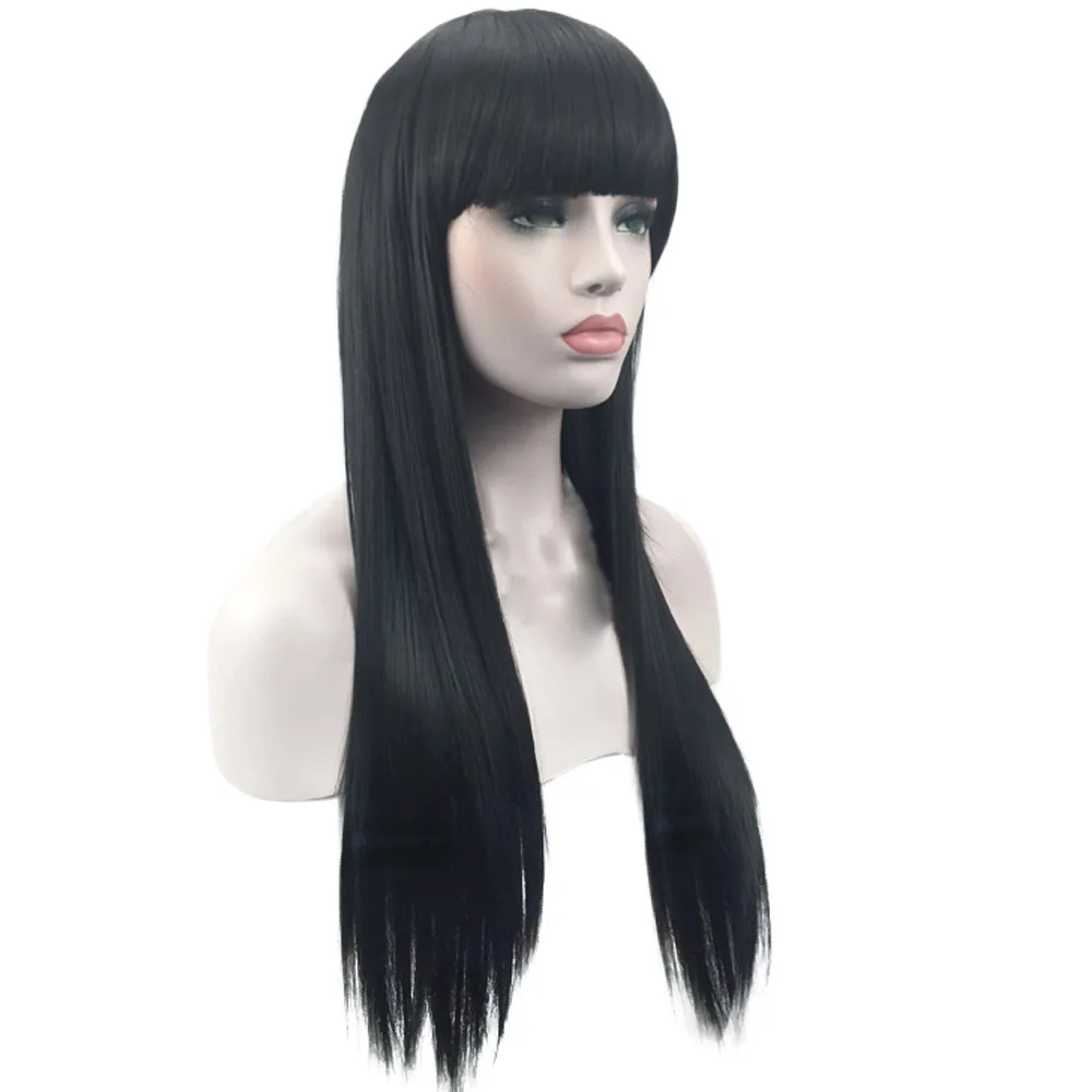 Новый Черный Аккуратные длинные прямые волосы bang Косплэй вечерние Для женщин полный парик