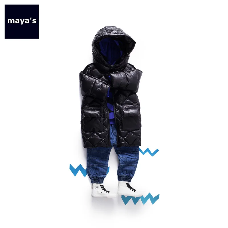 Mayas/белые зимние теплые длинные детские парки новые модные куртки с длинными