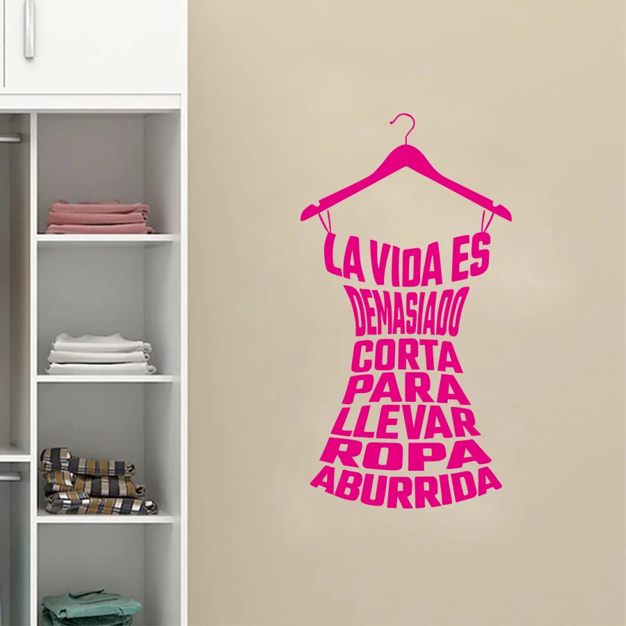 

kililaya Spanish Clothing Quote Decals Vinyl Wall Sticker Lady Young Girl Fitting Room Cloakroom Decor Fashion
