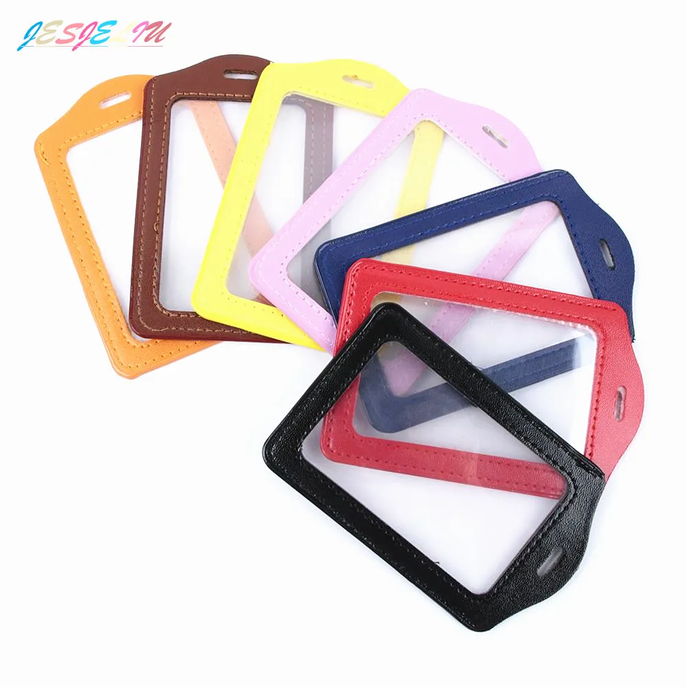 

2PCS PU Leather ID Badge Case Clear With Color Border & Lanyard Holes Card Holder Gift HOT