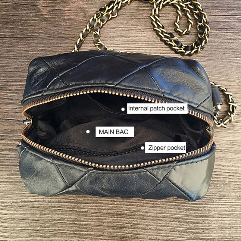 New Arrival Genuine Leather Women Crossbody Bag Patchwork Sheepskin Leather Shoulder Bag Chain Luxury Handbags Small Women Bags