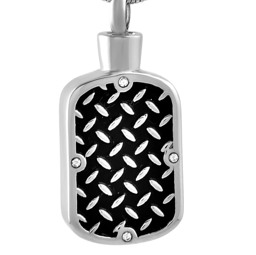 Stainless steel Charm Mens Shield Shape Cremation urn Necklace Memorial