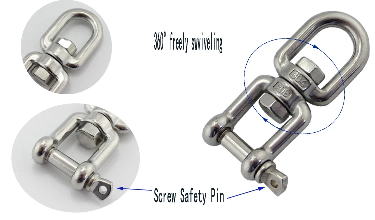 Сверхмощный нержавеющий глаз и поворотные тиски морской SS304/316 тип челюсти-глаза поворотный якорь цепь соединитель Скоба 4 мм 5 мм 6 мм 8 мм