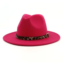 13 цветов тренд унисекс плоские полями шерсть фетр Джаз Fedora шапки для мужчин и женщин Леопард зерна кожаный ремешок Декор Трилби Панама шляпка для официальных мероприятий