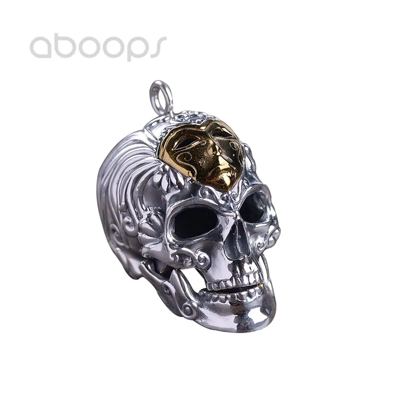 

Gothic 925 Sterling Silver Skull Pendant with Gold Opera Mask for Men Boys,Free Shipping