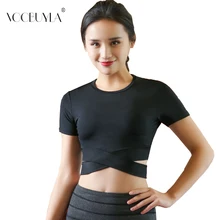 Voobuyla, женская рубашка для йоги, сексуальный спортивный топ, стиль, фитнес, укороченный топ, Однотонная рубашка для бега, спортивная одежда, майки, спортивная одежда