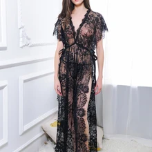 Yhotmeng Сексуальная Женская Ретро прозрачная блузка черный кружевной принт Длинные ремни ночная рубашка набор с нижним бельем