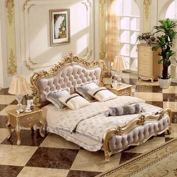

Global hot sell girl bed gold bed with colored leather decoration