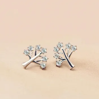 

New Fashion Hypoallergenic 925 Sterling Silver Jewelry Exquisite Lucky Wish Tree Zircon Crystal Earrings SE18