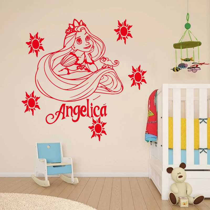 819 Personalizado Personalizado Nombre Princesa Rapunzel Enredado Pared Pintura Vinilo Habitación De Los Niños Usted Elige El Nombre Y El Color In
