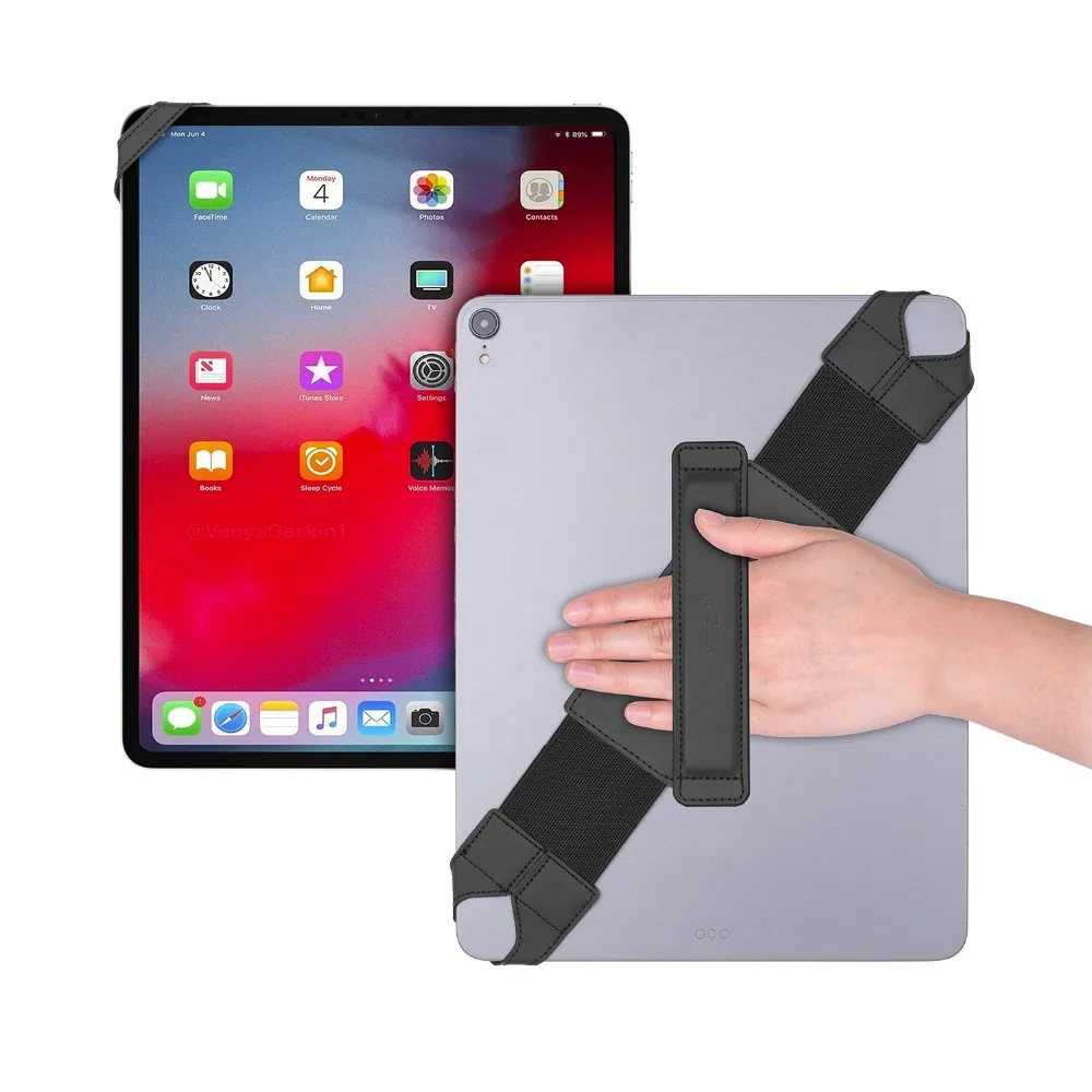 360 Degrees Swivel Generic for iPad Pro Holder 12.9 Inch Tablet Hand Strap Leather Handle Grip with Elastic Belt Secure Portable