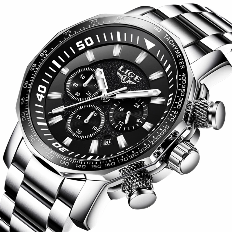 

LIGE Fashion Sports Mens Watches Top Brand Luxury Stainless Steel Quartz Watch Men Business Waterproof Watch Relogio Masculino