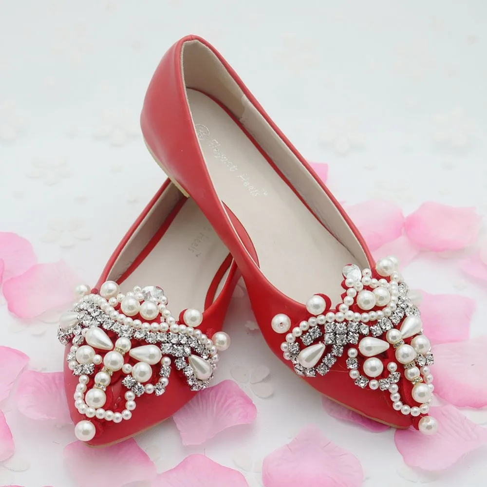 Fashion Pearls Flower Flats For Women Pointed Toe Flats Flat Heel Women ...