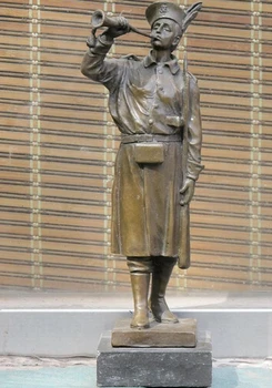 

xd 003428 11"Western Art Bronze Marble Statue soldier armyman Trumpeter trumpet player