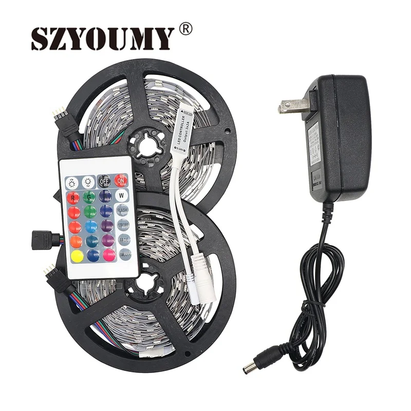 SZYOUMY RGB светодиодный светильник 5050 5 м 10 м IP20 светодиодный светильник RGB светодиодный s лента светодиодный гибкий Мини ИК контроллер DC12V адаптер