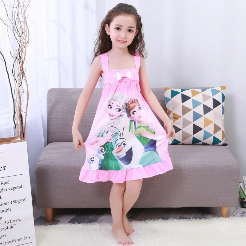 

New listing 2018 summer girls cartoon printing cute sweet nightdress princess pajamas at home wear evening dress tracksuit
