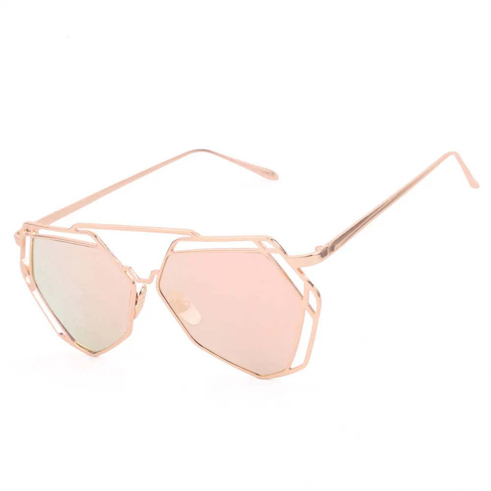 Двухлучевые геометрические дизайнерские женские зеркальные очки в металлической оправе, очки кошачий глаз, модные аксессуары, очки для женщин/мужчин, анти-УФ - Название цвета: Rose Gold