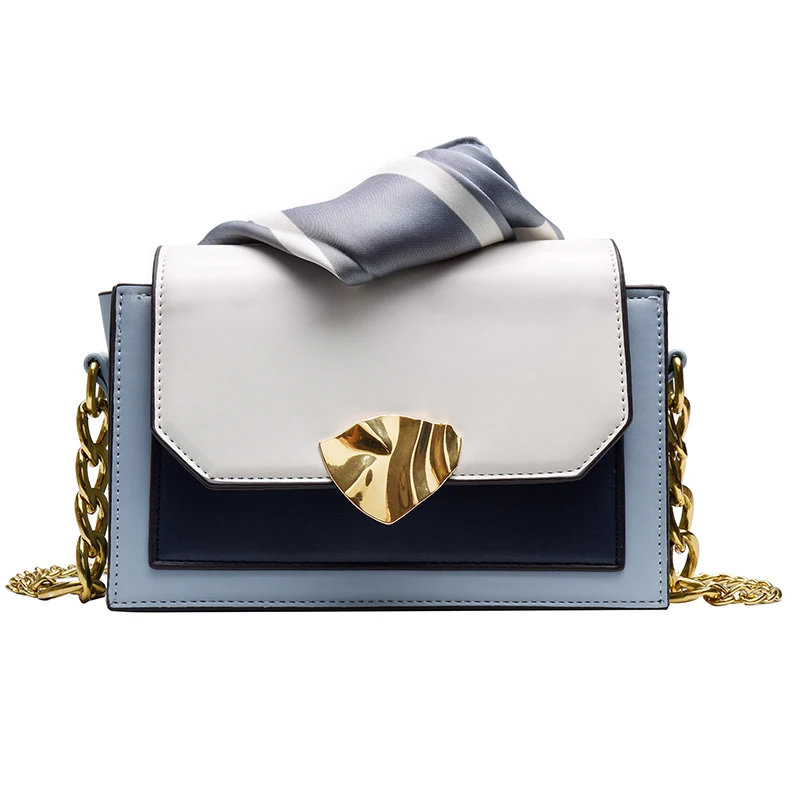Luxury Handbags Women Bags Designer PU Leather Bags for Women Scarves Shoulder Strap Messenger Bags Crossbody Bags for Lady - Цвет: Синий
