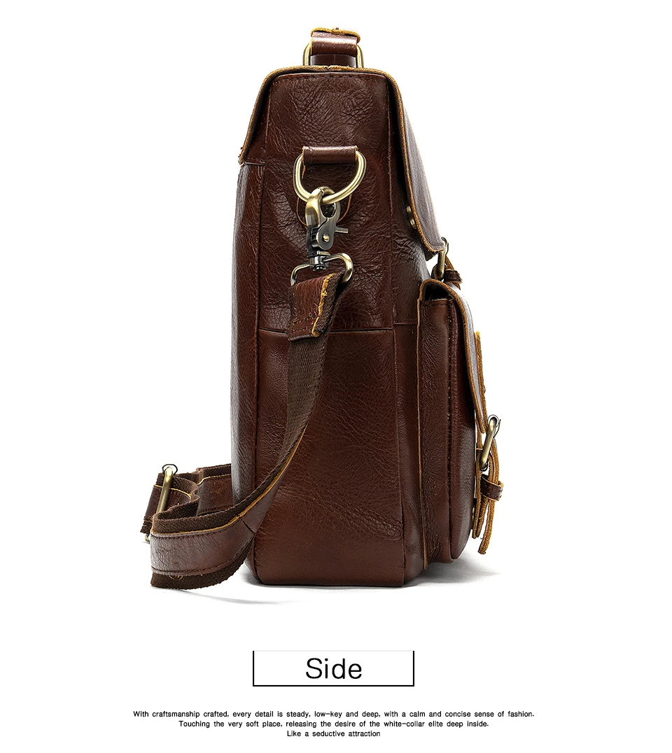 10Briefcase Male Messenger Bag Men's Genuine Leather Laptop Bag for Men Business Casual Soft Handle 14 Inches Shoulder Bags