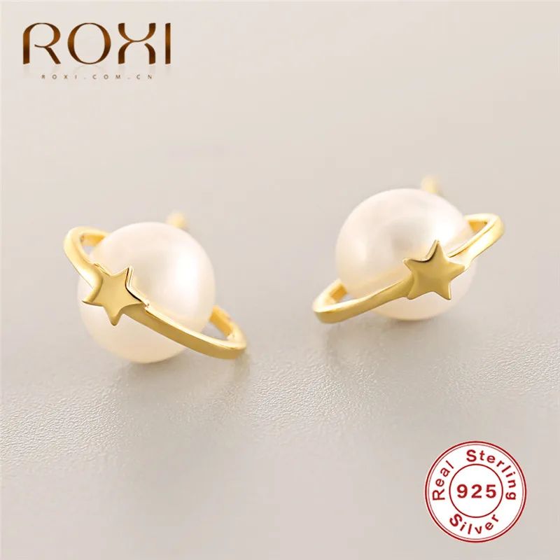 Белые жемчужные серьги-гвоздики для женщин, 925 пробы серебряные серьги с пятиконечной звездой в Корейском стиле, маленькие серьги, свадебные ювелирные изделия