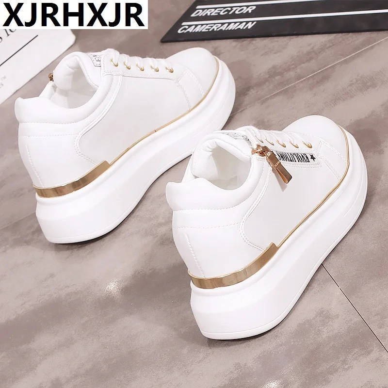 

XJRHXJR Size 35-40 Women Breathable Slim Lace Up Casual Platforms Shoes Height Increasing Rocking Shoes Sports Wedge Sneakers