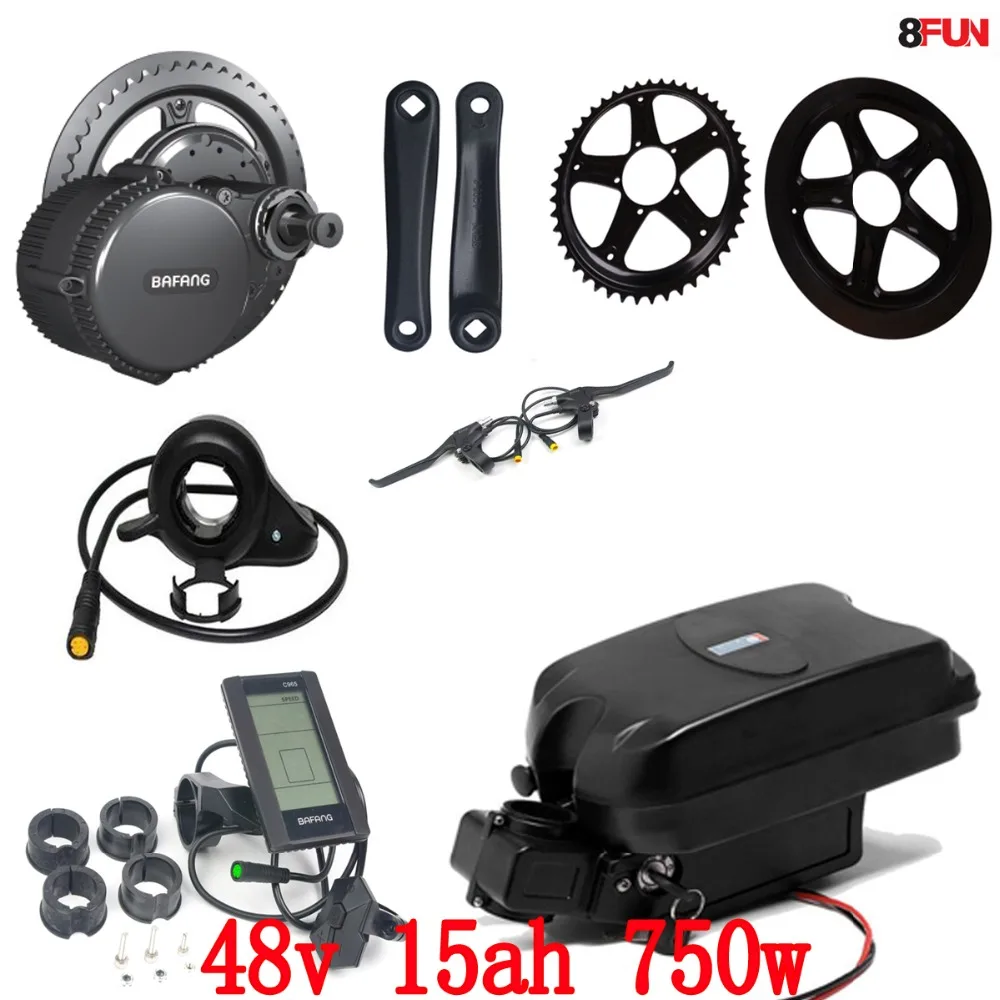 Cheap 48V 750W BBS02B Bafang mid drive electric motor kit + 48V 15AH 750W  battery 48V 15AH use Samsung cell electric bike battery 0