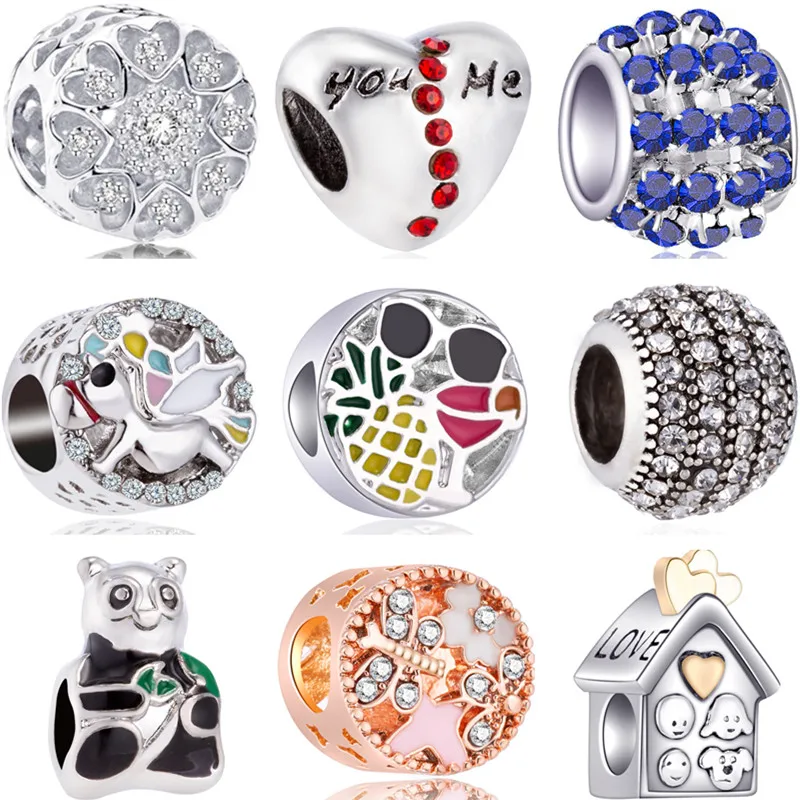 

Cute Panda Mickey Mouse House Bowknot Cross Crystal Beads Charms Fit Pandora Bracelets & Bangles for Women DIY Party Colliers