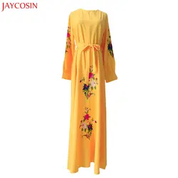 JAYCOSIN мусульманских плюс размеры Кафтан Макси платье трубы рукавом полиэстер абаи длинные халаты Туника Пояс белый красный vestidos z0326