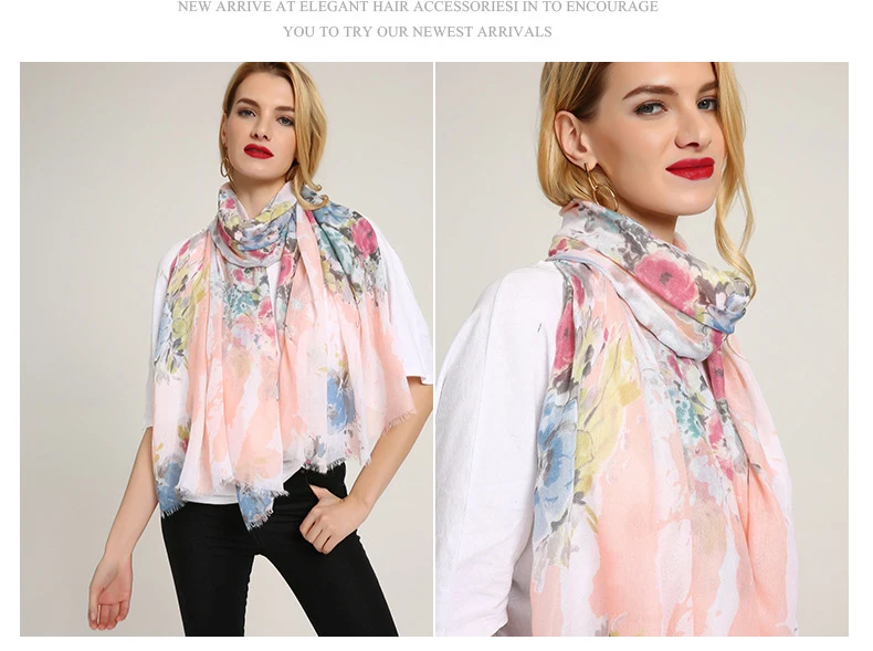 Wuaumx модельер шарф Для женщин шарфы вискоза хиджаб цветочный узор платок шали и палантины, шарфы женские, косынка на голову для девочки