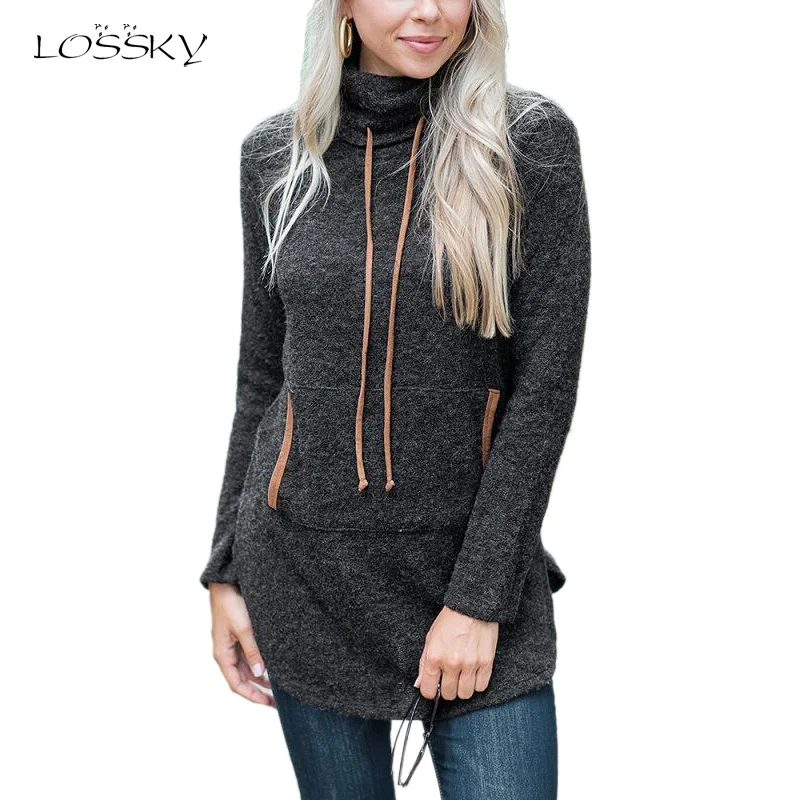 LOSSKY Fashion Long Sleeve Turtleneck Casual Long Coat